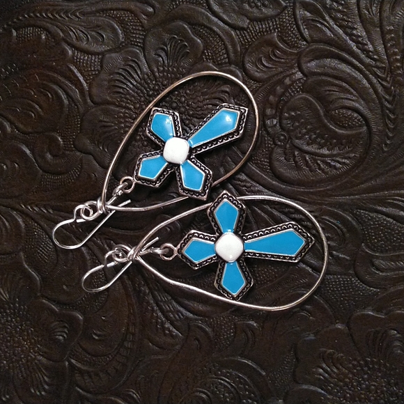 Handmade Cross & Hoop Dangle Earrings - Picture 3 of 4